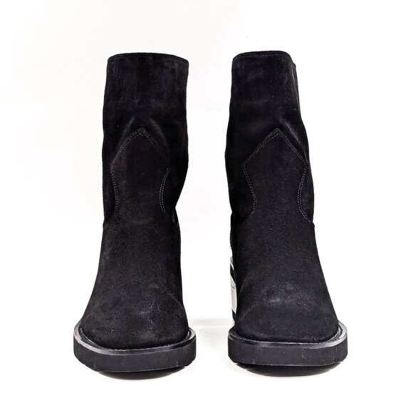 Stuart Weitzman Women Boulevard Black Suede Moto Mid Calf Boots size 8 - Picture 2 of 11